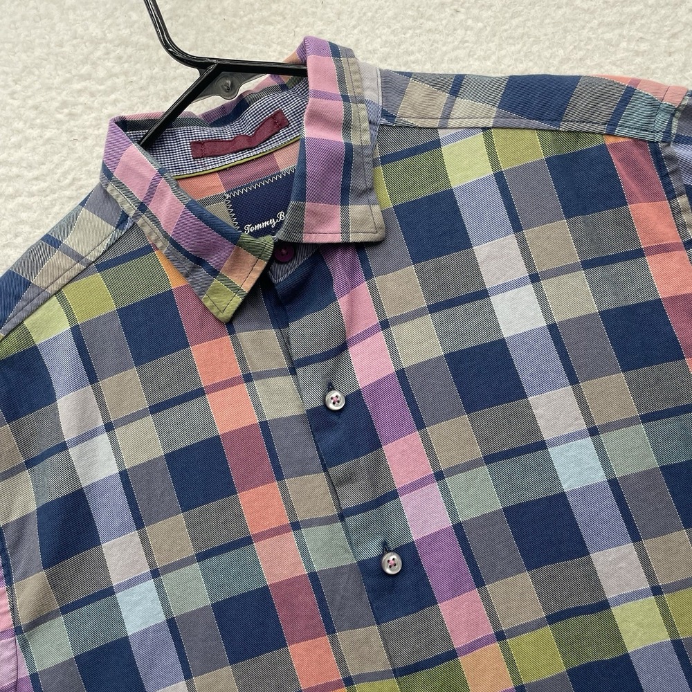 Tommy Bahama Shirt Mens Medium M Multicolor Pastel Plaid Check Preppy‎ Button Up
